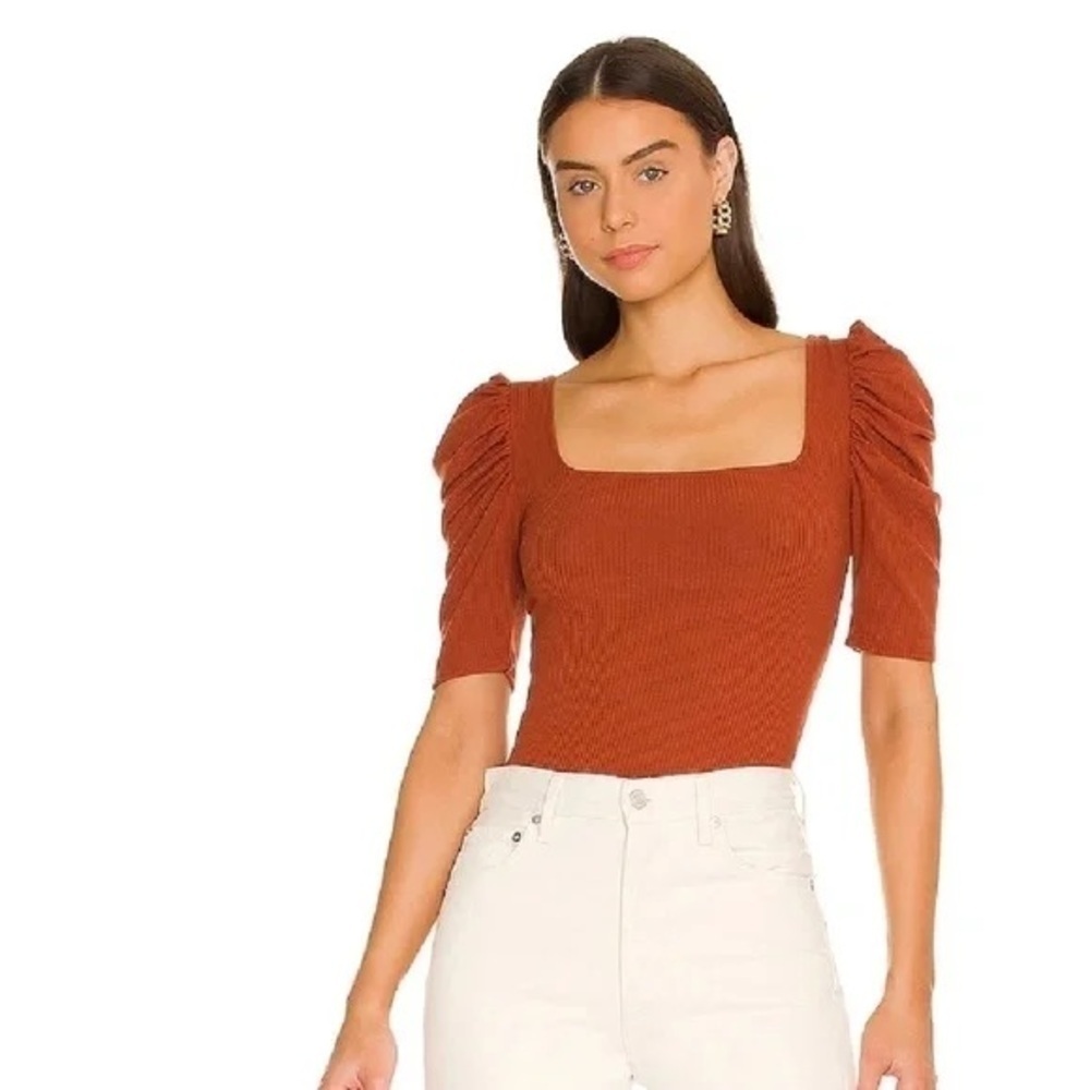 FREE PEOPLE NIGHT LILY TOP PUFF SLEEVE RIBBED NWT SIZE SMALL